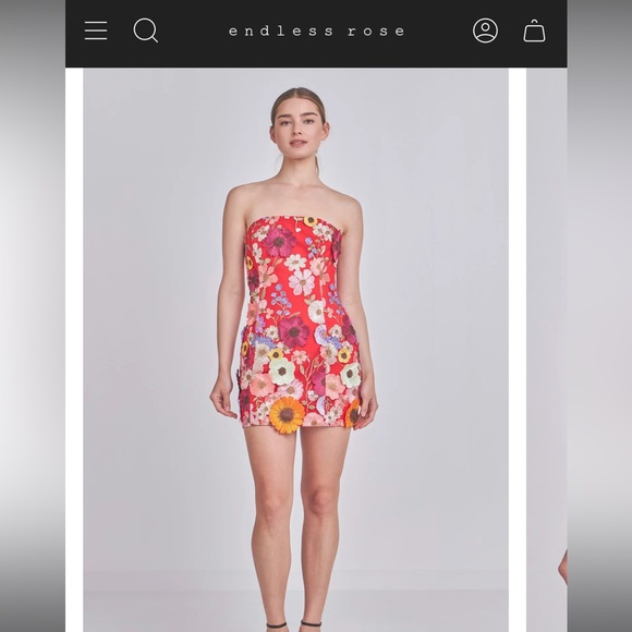 Endless Rose Floral Embroidered Floral Dress Red Size XS - Picture 4 of 4